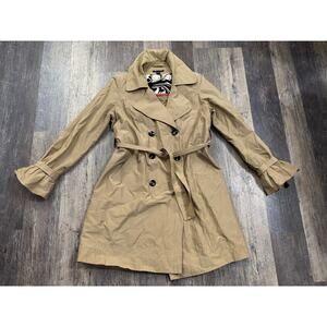 Tommy Hilfiger Womens Tan‎ Khaki Double Breasted Trench Coat Ruffle Cuff Large